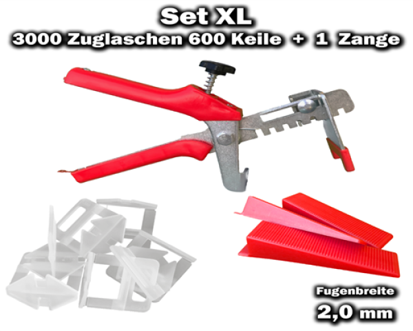 3000 Zuglaschen 2,0mm + 600 Keile + 1 Zange - KACHEL GOTT® Fliesen Nivelliersystem